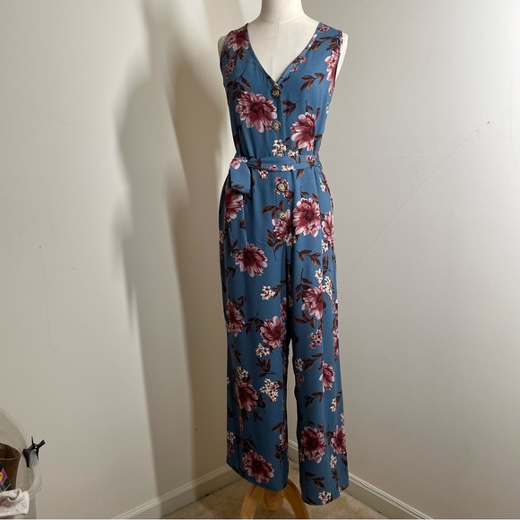 Xhilaration Pants - Xhilaration Womens Dk.Teal Floral Print Button Front- SZ S - Sleeveless Jumpsuit